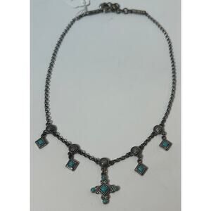 Brighton Indie Cross Turquoise Howlite Necklace Silver Plated 20"
